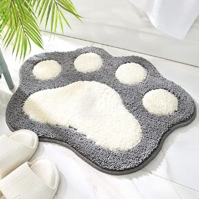 Molesun Paw Shaped Bath Mat, Cute Bathroom Rug Non-Slip, Soft Microfiber Water Absorbent Thick Shower Rug, Machine Washable Bath Rug for Bathroom Bedroom, Gray, 17x23
