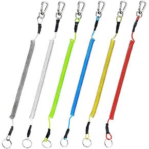 Fishing Lanyards Fishing Pole Safety Coil Lanyard Retractable Coiled Tether with Carabiner for Keys Kayak Fishing Equipment Pliers Tools, 6Pcs