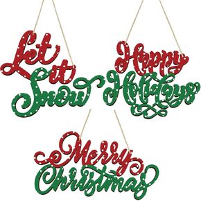Suzile 3 Pcs Merry Christmas Wooden Wall Door Hanging Sign Let It Snow Wall Decor Happy Holidays Red Green Dot Wood Christmas Sign for Xmas Tree Front Door Wreath Porch Indoor Outdoor Home Decor