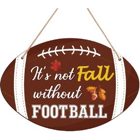 Fall Football Sign Front Door Decor - Hanging Wooden Wreath for Autumn Harvest Thanksgiving Home Decorations