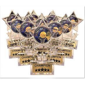 Express Medals 6.5 Inch Acrylic Basketball Champion Star Trophy Awards (Pack of 12)