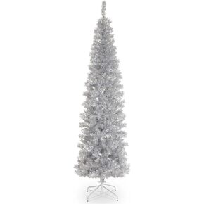 National Tree Company Artificial Christmas Tree, Silver Tinsel, Includes Stand, 7 feet