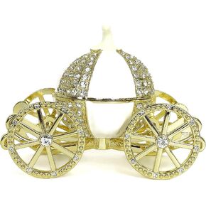 Golden Princess Cinderella Silver Rhinestone Crystal Pumpkin Carriage Car Trinket Box, Jewelry Box | Hand Painted Collectible Figurine and Decorative Jewelry Display, Holder, and Organizer