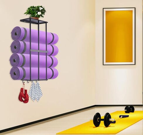 Camping Chair Storage, Camping Chair Organizer for Garage Storage, Metal Camping Chair Wall Storage Holder, Floating Shelf with 4 Hooks for Garage Organization in Kuwait