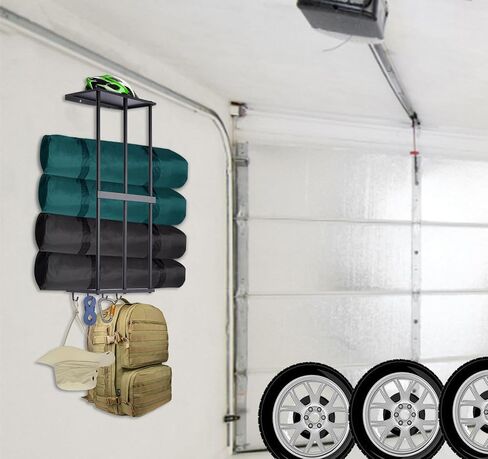 Camping Chair Storage, Camping Chair Organizer for Garage Storage, Metal Camping Chair Wall Storage Holder, Floating Shelf with 4 Hooks for Garage Organization in Kuwait