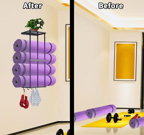 Camping Chair Storage, Camping Chair Organizer for Garage Storage, Metal Camping Chair Wall Storage Holder, Floating Shelf with 4 Hooks for Garage Organization in Kuwait