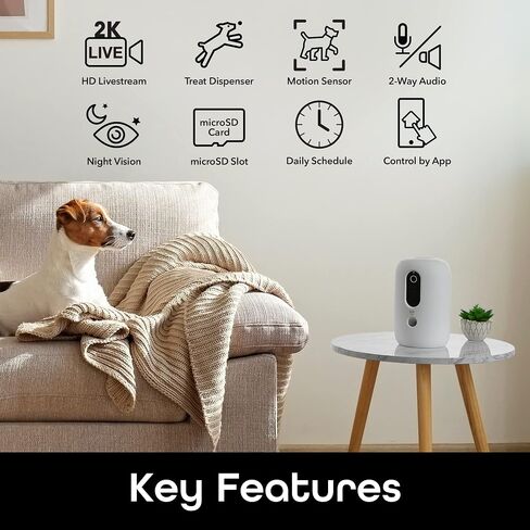 Geeni Pet Treat Dispenser with Camera - 2K HD WiFi Enabled, Dog and Cat Automatic Smart Feeder, Two-Way Audio, Night Vision, Auto-Follow, Remote Access with App, Alexa and Google Compatible, White in Saudi Arabia