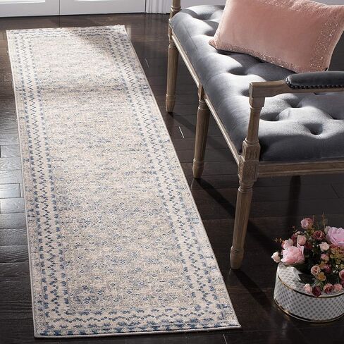 سجادة عداء من مجموعة SAFAVIEH Brentwood - 2 × 16 بوصة، رمادي فاتح وأزرق، تصميم شرقي تقليدي متعثر، لا يتساقط ويسهل العناية به، مثالي للمناطق ذات حركة المرور العالية في غرفة المعيشة وغرفة النوم (BNT899G) in Saudi Arabia