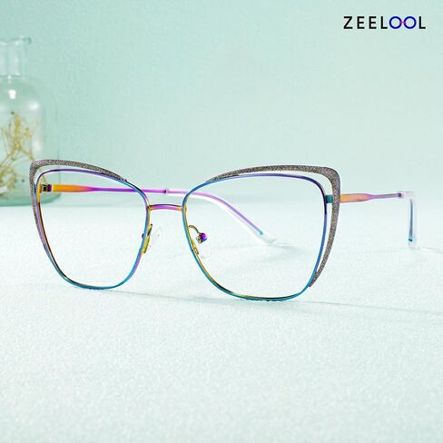 Zeelool Non-prescription Clear Lens Eyeglasses for Women Metal Cat Eye Frame Eyewear with Glitter JGM182863 in Saudi Arabia