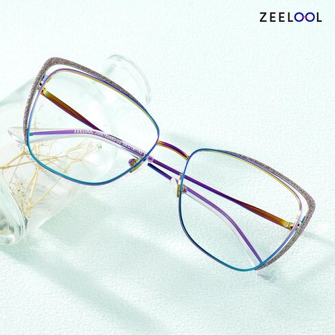 Zeelool Non-prescription Clear Lens Eyeglasses for Women Metal Cat Eye Frame Eyewear with Glitter JGM182863 in Saudi Arabia