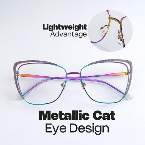 Zeelool Non-prescription Clear Lens Eyeglasses for Women Metal Cat Eye Frame Eyewear with Glitter JGM182863 in Saudi Arabia