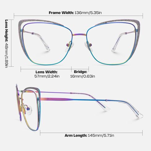 Zeelool Non-prescription Clear Lens Eyeglasses for Women Metal Cat Eye Frame Eyewear with Glitter JGM182863 in Saudi Arabia