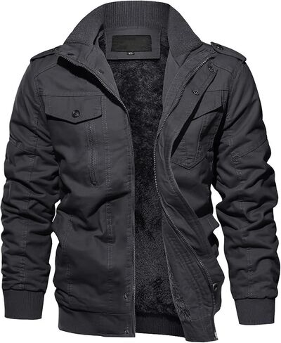 EKLENTSON Men's Winter Jacket with Multi Pockets Zip Front Thick Thermal Fleece Lined Coat Work Cargo Jacket for Men in Kuwait