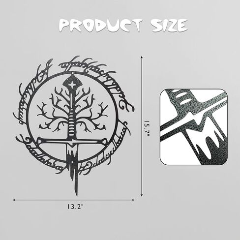 Jefuzh Lord Metal Wall Decor The Rings Metal Wall Art Decor for Home Decoration Large LOTR Sword Art Decor Lord Gift for LotR Fans Housewarming Gift (15.7" x 13.3" Large, Black Iron Vein) in Kuwait