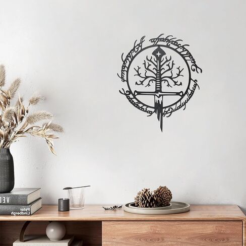 Jefuzh Lord Metal Wall Decor The Rings Metal Wall Art Decor for Home Decoration Large LOTR Sword Art Decor Lord Gift for LotR Fans Housewarming Gift (15.7" x 13.3" Large, Black Iron Vein) in Kuwait
