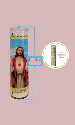 Catholic Prayer Candles- Set of 2- Lord's Prayer/Oracion del Senor-Sacred Heart of Jesus Religious Holy Prayer Decor Long Glass ( Long Burn, Real Wax) for Home, Office and Gifts for Mother in Saudi Arabia