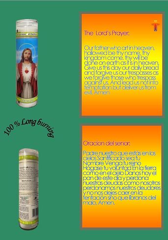 Catholic Prayer Candles- Set of 2- Lord's Prayer/Oracion del Senor-Sacred Heart of Jesus Religious Holy Prayer Decor Long Glass ( Long Burn, Real Wax) for Home, Office and Gifts for Mother in Saudi Arabia