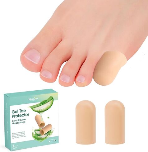 Welnove Gel Toe Cap and Protector - 12-Pack Aloe Vera Extract Infused Silicone Toe Covers - Toe Cushions for Pain Relief, Missing or Ingrown Toenails, Corns, Calluses, Blisters (4L + 8M, Clear) in Saudi Arabia