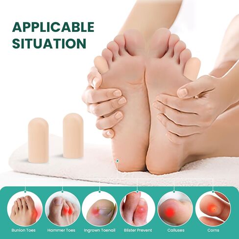 Welnove Gel Toe Cap and Protector - 12-Pack Aloe Vera Extract Infused Silicone Toe Covers - Toe Cushions for Pain Relief, Missing or Ingrown Toenails, Corns, Calluses, Blisters (4L + 8M, Clear) in Saudi Arabia