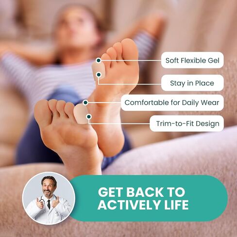 Welnove Gel Toe Cap and Protector - 12-Pack Aloe Vera Extract Infused Silicone Toe Covers - Toe Cushions for Pain Relief, Missing or Ingrown Toenails, Corns, Calluses, Blisters (4L + 8M, Clear) in Saudi Arabia