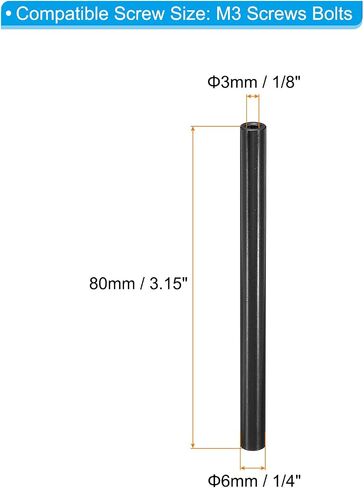 PATIKIL M3 Aluminum Spacers, 2 Pcs Metal Spacer Aluminum 3mm ID x 6mm OD x 80mm L Threaded Spacer Screw Standoff Round for RC Car Drones Motherboard, Black in Saudi Arabia