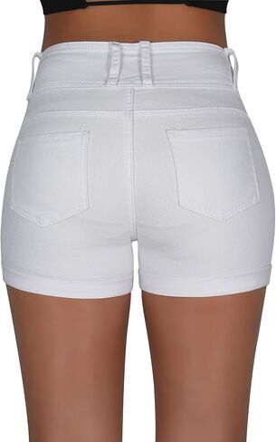 roswear Women's High Waisted Stretchy Jean Shorts Curvy Butt Lifting Rolled Hem Denim Shorts in Saudi Arabia