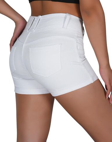 roswear Women's High Waisted Stretchy Jean Shorts Curvy Butt Lifting Rolled Hem Denim Shorts in Saudi Arabia