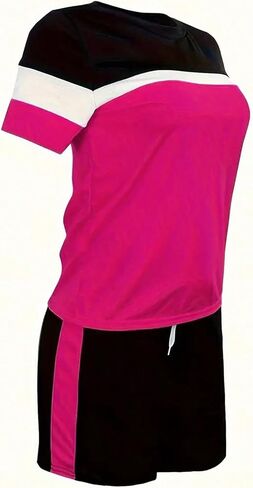 SOLY HUX Women's Plus Size 2 Piece Outfits Color Block Short Sleeve T Shirt and Shorts Set in Saudi Arabia