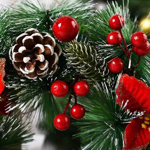 Christmas Wreaths 11.81in for Front Door Xmas Decorations Thanksgiving Day Indoor Outdoor Home Decorative Wreath Three Red Flowers Pine Cones Fruits Leaves Snowflakes Wreaths Wall Window Door Wreath. in Saudi Arabia