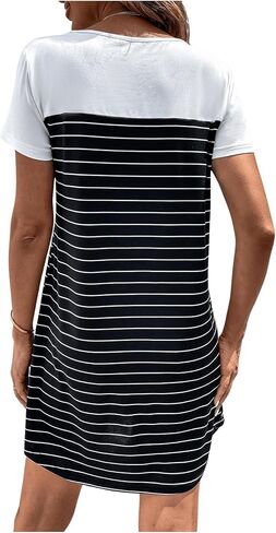 COZYEASE Women's Striped Round Neck Short Sleeve T Shirt Dress Casual Straight Short Summer Dresses in Saudi Arabia