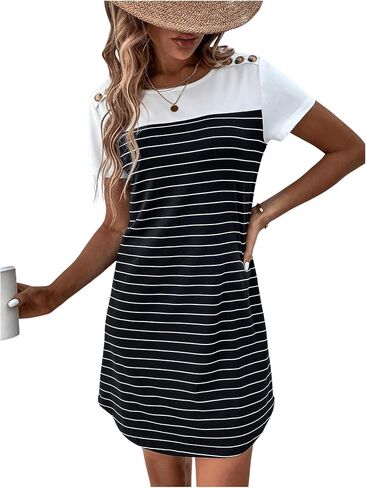 COZYEASE Women's Striped Round Neck Short Sleeve T Shirt Dress Casual Straight Short Summer Dresses in Saudi Arabia