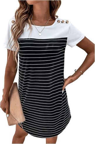 COZYEASE Women's Striped Round Neck Short Sleeve T Shirt Dress Casual Straight Short Summer Dresses in Saudi Arabia