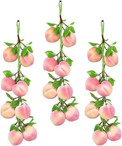 Luxshiny 3pcs قلادة الخوخ الاصطناعي، وهمية محاكاة الخوخ سلسلة الاصطناعي الفاكهة واقعية الزخرفية الغذاء صور الدعائم لديكور المنزل المطبخ الطرف in Kuwait