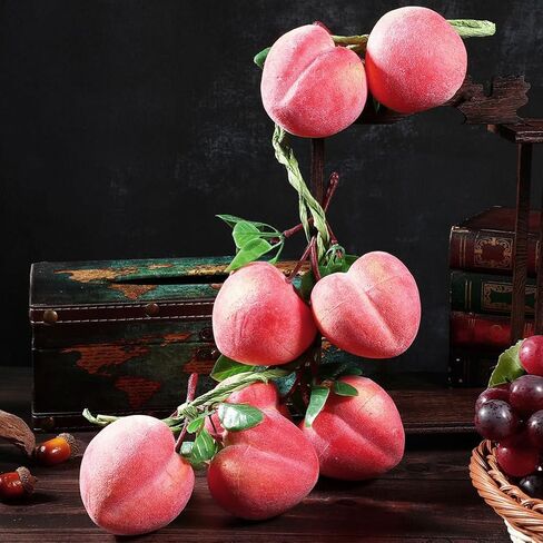 Luxshiny 3pcs قلادة الخوخ الاصطناعي، وهمية محاكاة الخوخ سلسلة الاصطناعي الفاكهة واقعية الزخرفية الغذاء صور الدعائم لديكور المنزل المطبخ الطرف in Kuwait