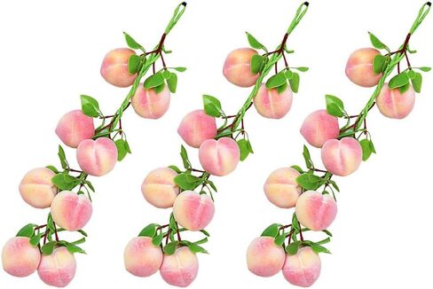 Luxshiny 3pcs قلادة الخوخ الاصطناعي، وهمية محاكاة الخوخ سلسلة الاصطناعي الفاكهة واقعية الزخرفية الغذاء صور الدعائم لديكور المنزل المطبخ الطرف in Kuwait