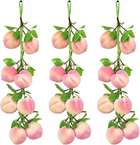 Luxshiny 3pcs قلادة الخوخ الاصطناعي، وهمية محاكاة الخوخ سلسلة الاصطناعي الفاكهة واقعية الزخرفية الغذاء صور الدعائم لديكور المنزل المطبخ الطرف in Kuwait