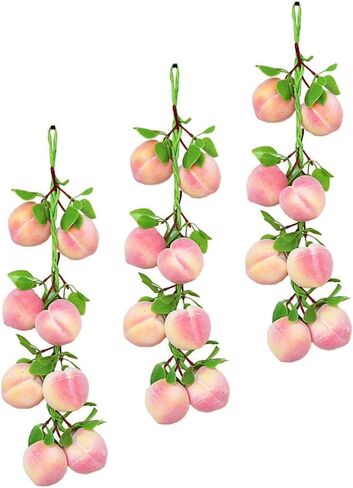 Luxshiny 3pcs قلادة الخوخ الاصطناعي، وهمية محاكاة الخوخ سلسلة الاصطناعي الفاكهة واقعية الزخرفية الغذاء صور الدعائم لديكور المنزل المطبخ الطرف in Kuwait