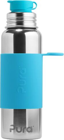 Pura Big Mouth Insulated Stainless Steel - Sport Water Bottle w/Silicone Sleeve for Warm & Cold Drinks, Plastic-Free, MadeSafe Certified, Medical-Grade Silicone for Kids & Adults – Aqua, 28oz in Kuwait