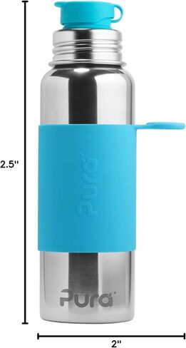 Pura Big Mouth Insulated Stainless Steel - Sport Water Bottle w/Silicone Sleeve for Warm & Cold Drinks, Plastic-Free, MadeSafe Certified, Medical-Grade Silicone for Kids & Adults – Aqua, 28oz in Kuwait