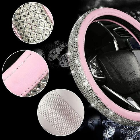 غطاء عجلة القيادة من Bling Diamond، أغطية عجلة القيادة الجلدية للنساء والفتيات مع أحجار الراين الكريستالية، قابلة للتنفس، مضادة للانزلاق مقاس 14-15 بوصة من إكسسوارات السيارة اللامعة (أصفر) in Kuwait