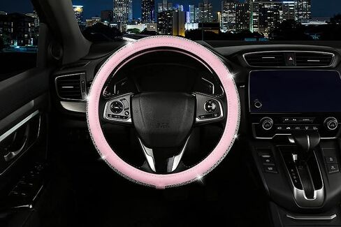 غطاء عجلة القيادة من Bling Diamond، أغطية عجلة القيادة الجلدية للنساء والفتيات مع أحجار الراين الكريستالية، قابلة للتنفس، مضادة للانزلاق مقاس 14-15 بوصة من إكسسوارات السيارة اللامعة (أصفر) in Kuwait