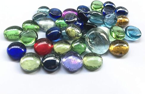 حجر أحجار كريمة زجاجية، 4 رطل (4 رطل) حصى مسطحة من الرخام لحشو المزهرية، ديكور حشو حوض السمك، ديكور الحفلات (حوالي 350 قطعة) (ألوان متنوعة) in Kuwait