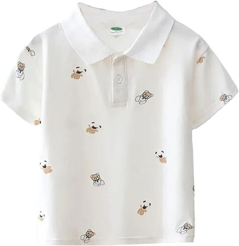 Boys Polo Shirt with Bear Printed, Short Sleeves, Kids Tshirt, in Kuwait