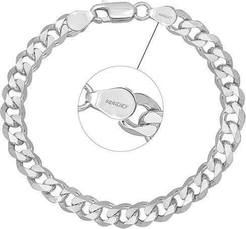 LeCalla Links Solid 925 Sterling Silver Curb Chain Bracelet for Men | Gifts for Fathers Day Italian 6.5mm Diamond-Cut Cuban Link Curb Chain Bracelet 8 Inches in Saudi Arabia