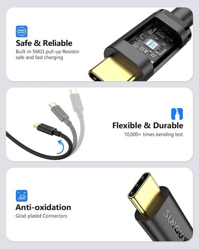 كابل SUNGUY Android Auto USB C بطول 1 قدم، 10 جيجابت في الثانية قصير USB A إلى USB C 3.1 Gen 2 كابل نقل بيانات شحن سريع لـ iPhone15/15Pro/15Pro Max/15Plus، Samsung Galaxy S23، iPad Pro، Pixel، SSD خارجي in Saudi Arabia