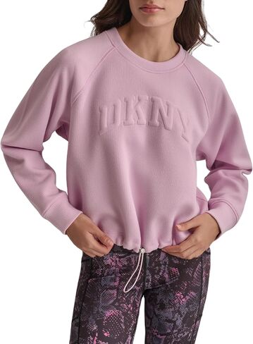 DKNY Women's Pullover Blouson Sleeve Varsity Puff Logo Fleece Sweatshirt in Saudi Arabia