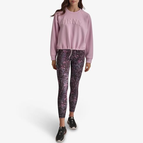 DKNY Women's Pullover Blouson Sleeve Varsity Puff Logo Fleece Sweatshirt in Saudi Arabia