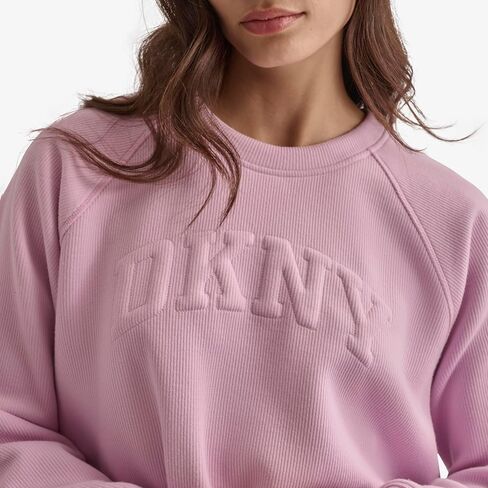 DKNY Women's Pullover Blouson Sleeve Varsity Puff Logo Fleece Sweatshirt in Saudi Arabia