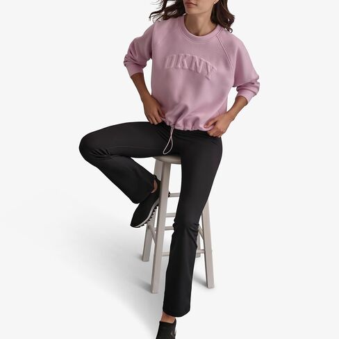 DKNY Women's Pullover Blouson Sleeve Varsity Puff Logo Fleece Sweatshirt in Saudi Arabia