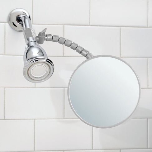 iDesign - مرآة حلاقة صغيرة خالية من الضباب 20301 مع ذراع مرن، مرآة بدون ضباب للحمام، طاولة الزينة، حوض الاستحمام، الجدار، 14 بوصة × 4.5 بوصة × 5.82 بوصة، بيضاء in Kuwait